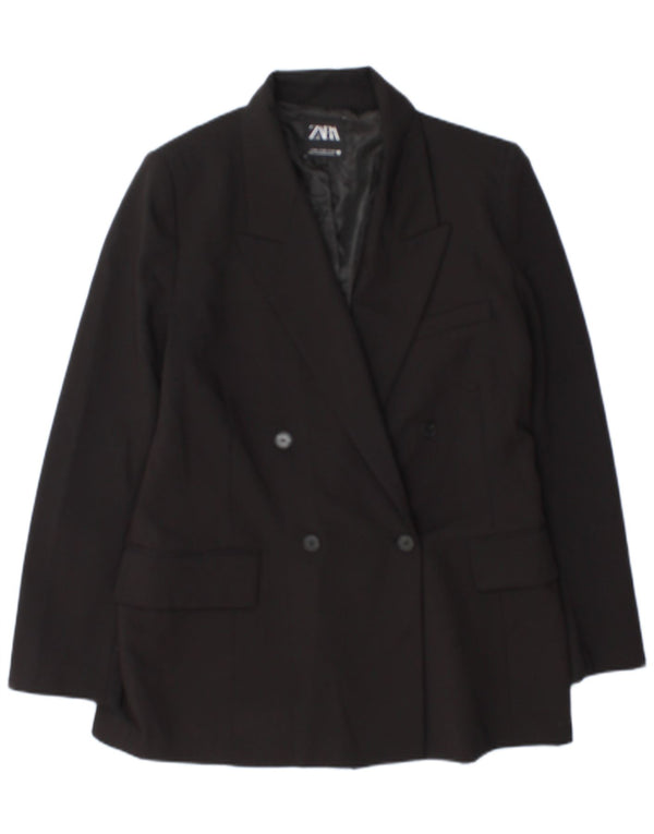Zara Womens Double Breasted Blazer Jacket UK 18 XL Black Polyester