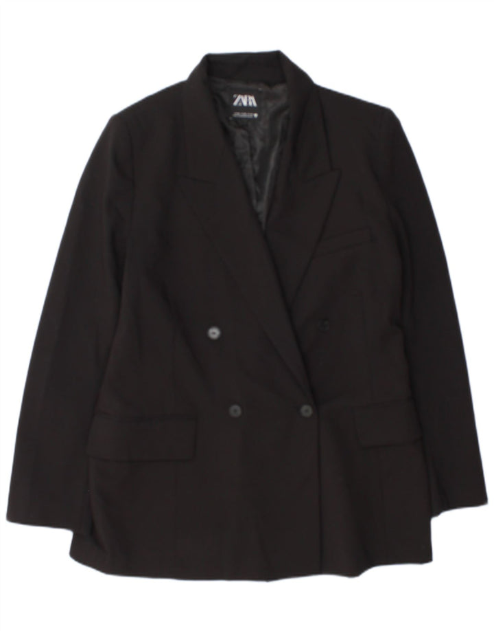 Zara Womens Double Breasted Blazer Jacket UK 18 XL Black Polyester