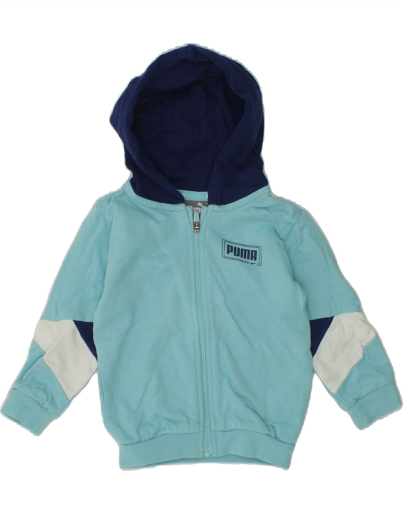 PUMA Baby Boys Zip Hoodie Sweater 3-6 Months Blue Colourblock Cotton | Vintage Puma | Thrift | Second-Hand Puma | Used Clothing | Messina Hembry 