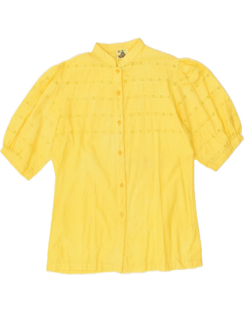 TUAREG Womens Short Sleeve Shirt Blouse UK 14 Medium Yellow Cotton | Vintage Tuareg | Thrift | Second-Hand Tuareg | Used Clothing | Messina Hembry 