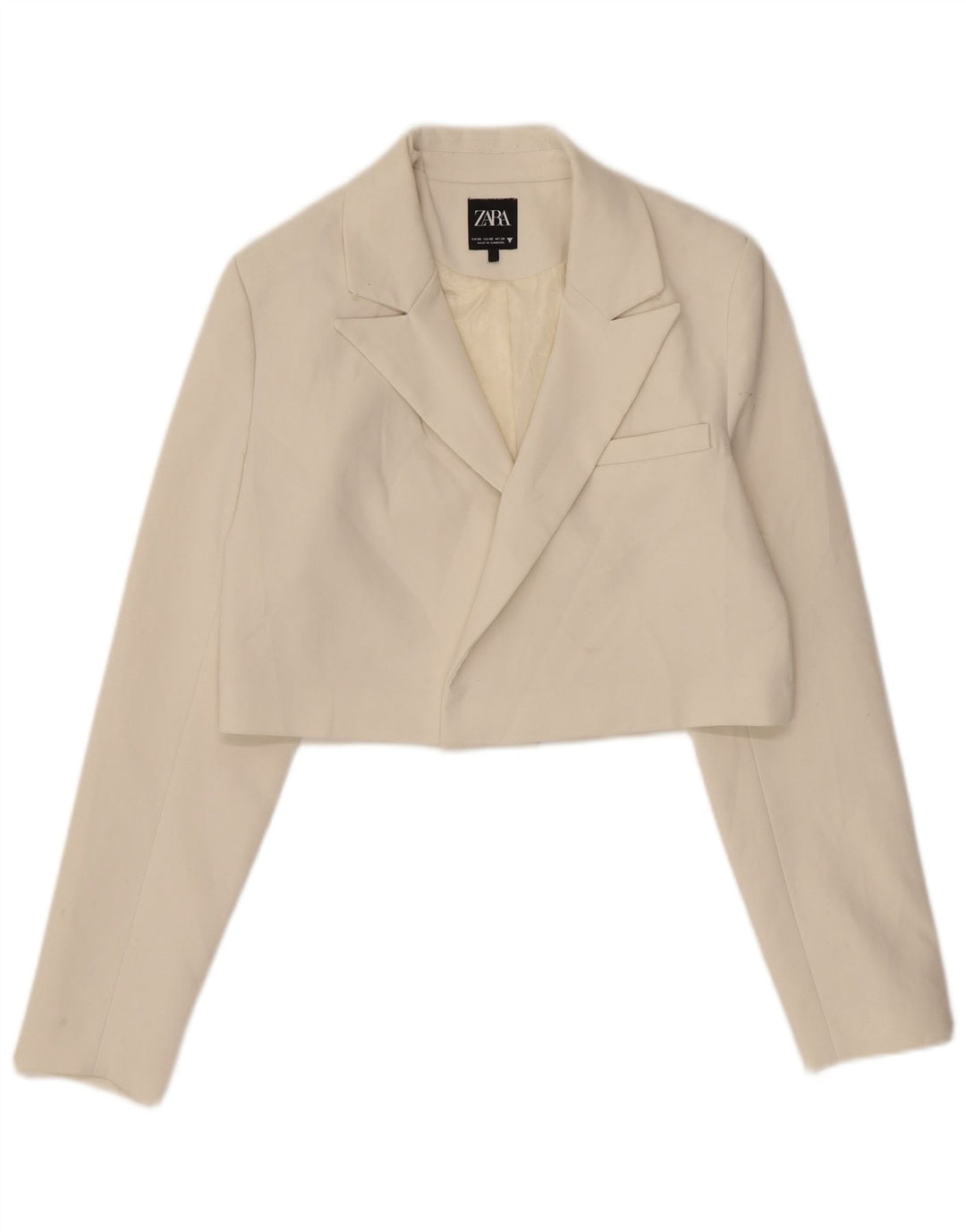 Zara Womens Crop Open Blazer Jacket UK 6 XS Off White Polyester