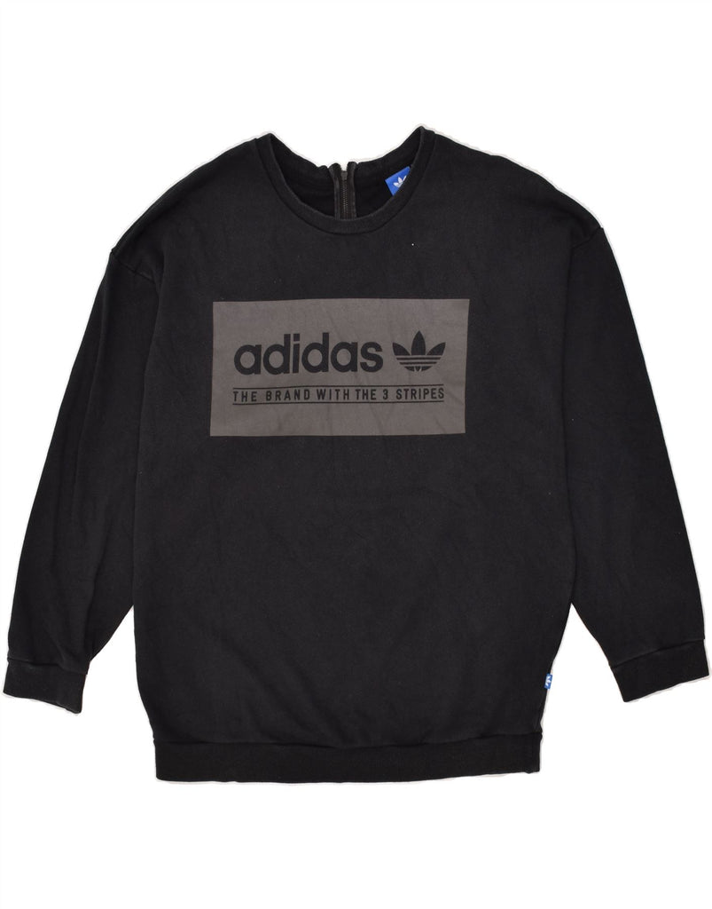 ADIDAS Womens Graphic Sweatshirt Jumper UK 14 Large Black Cotton | Vintage Adidas | Thrift | Second-Hand Adidas | Used Clothing | Messina Hembry 