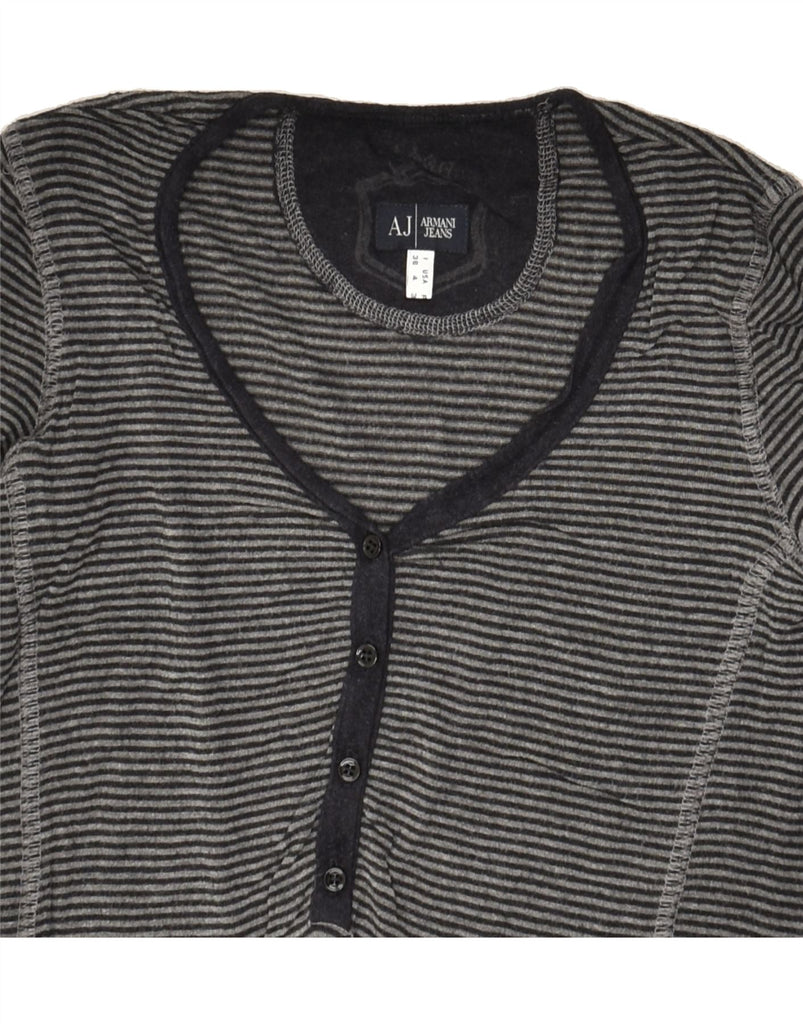 ARMANI Womens Top Long Sleeve IT 38 XS Grey Pinstripe | Vintage Armani | Thrift | Second-Hand Armani | Used Clothing | Messina Hembry 