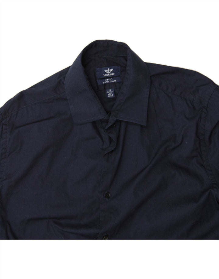 DOCKERS Mens Fitted Shirt Size 15 1/2 Medium Navy Blue Cotton Vintage Dockers and Second-Hand Dockers from Messina Hembry 