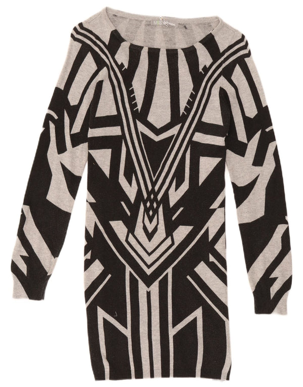 Marks & Spencer Womens Long Sleeve Jumper Dress UK 8 Small Grey Geometric