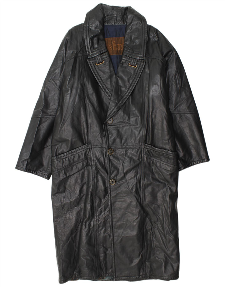 Vittorio Forti Mens Leather Coat IT 48 Medium Black