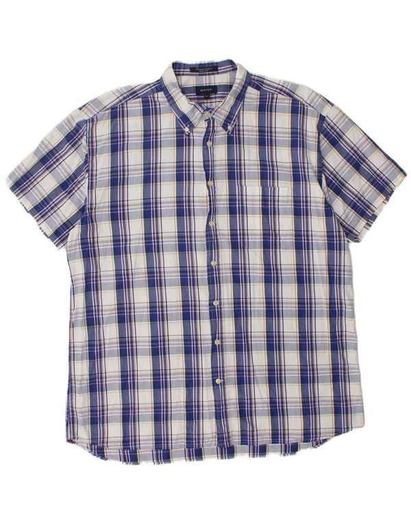 Gant Mens Short Sleeve Regular Fit Shirt 2XL Blue Plaid Cotton
