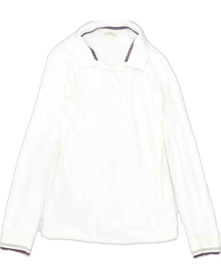 VINTAGE Boys Long Sleeve Polo Shirt 15-16 Years White Cotton | Vintage Vintage | Thrift | Second-Hand Vintage | Used Clothing | Messina Hembry 