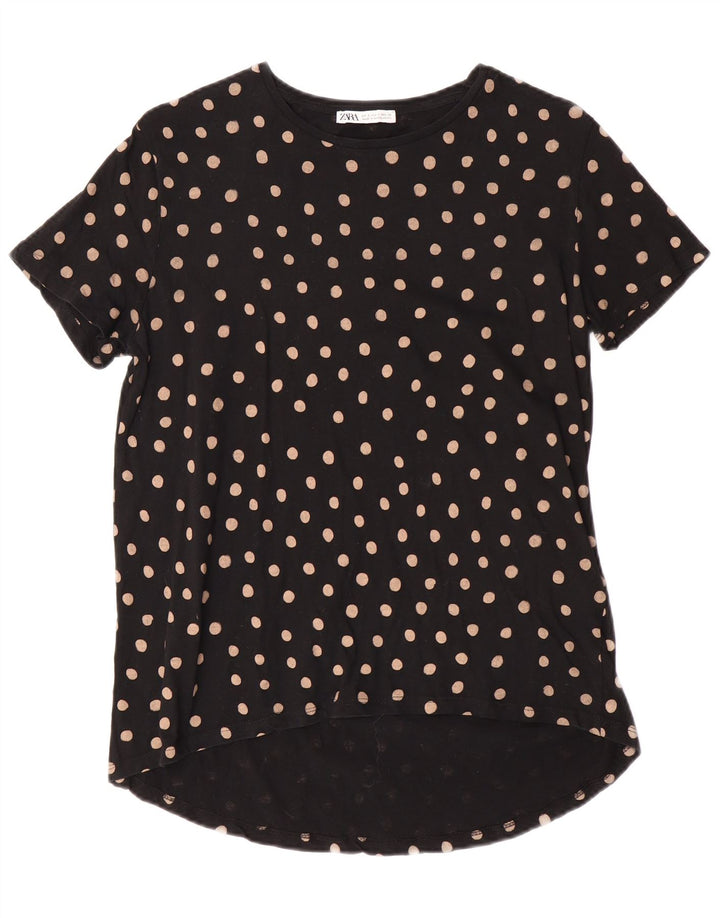 ZARA Womens T-Shirt Top UK 10 Small Black Polka Dot Cotton