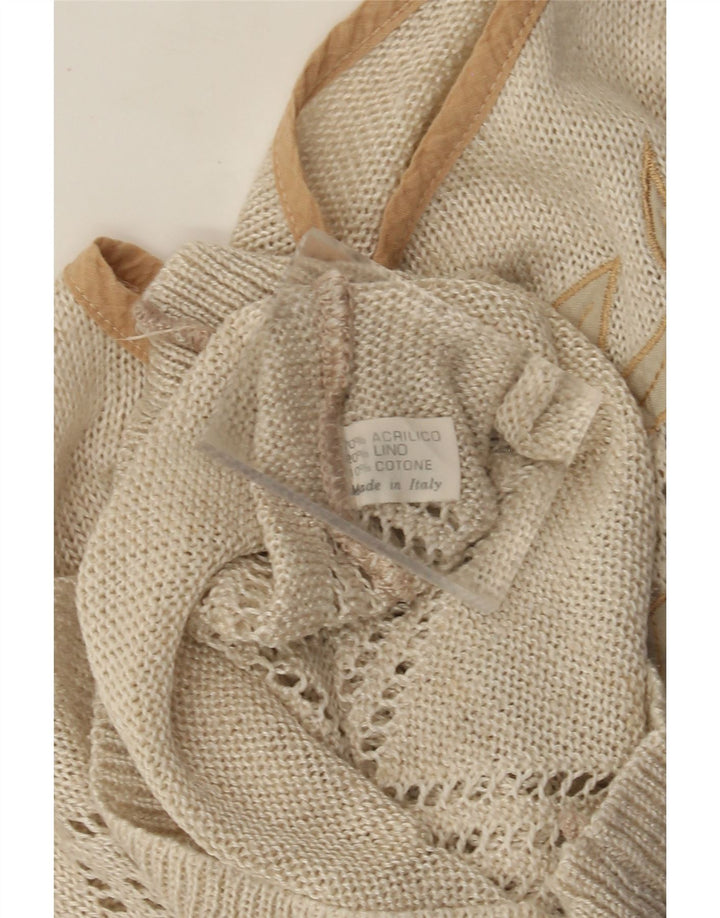 Vintage Womens Vest Tank Top UK 12 Medium Beige Floral Acrylic