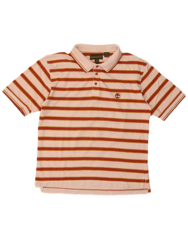 TIMBERLAND Mens Polo Shirt Medium Red Striped Cotton