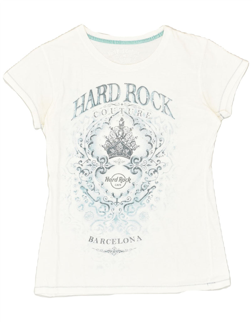 HARD ROCK CAFE Womens Barcelona Graphic T-Shirt Top UK 14 Medium White | Vintage Hard Rock Cafe | Thrift | Second-Hand Hard Rock Cafe | Used Clothing | Messina Hembry 