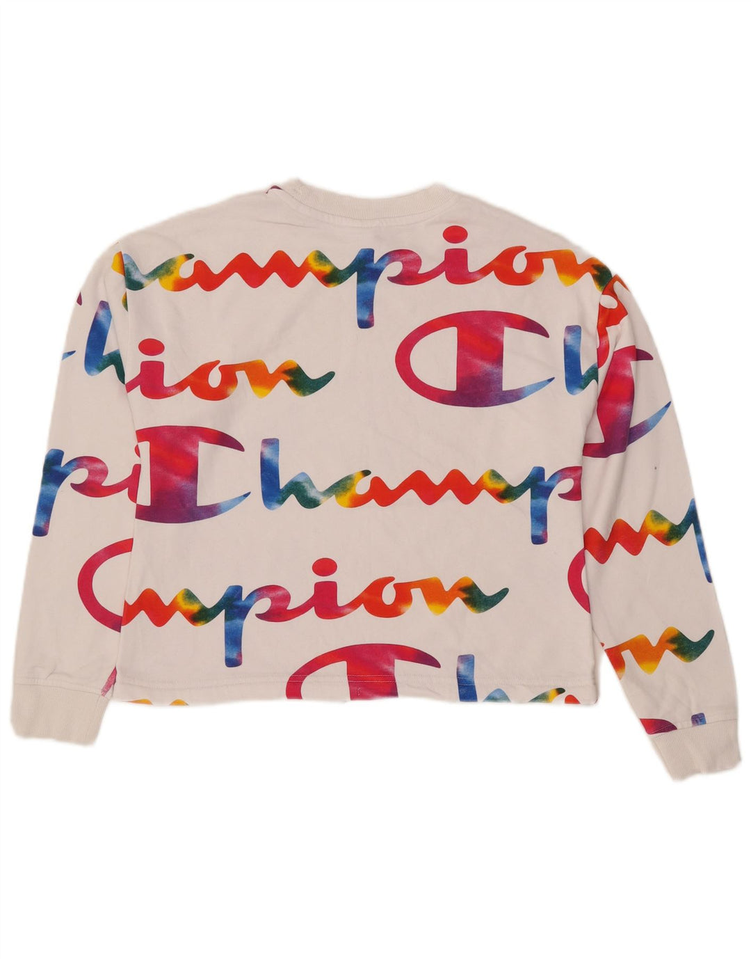 CHAMPION Womens Oversized Crop Graphic Sweatshirt Jumper UK 6 XS White