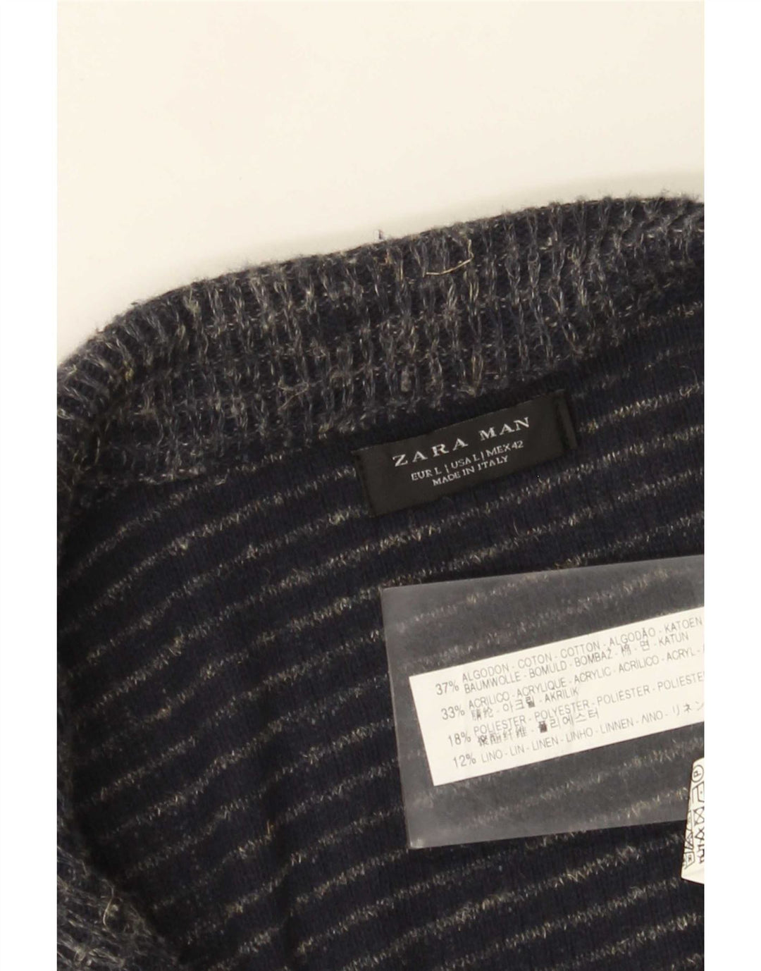 Zara Mens Cardigan Sweater Large Navy Blue Flecked Cotton