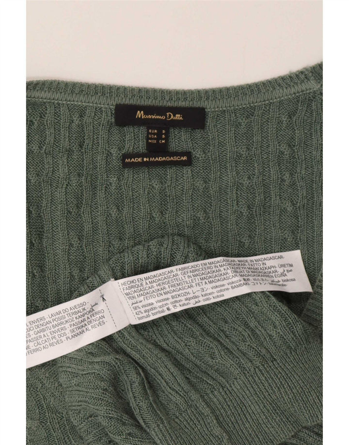 Massimo Dutti Womens V-Neck Jumper Sweater UK 10 Small Green Viscose