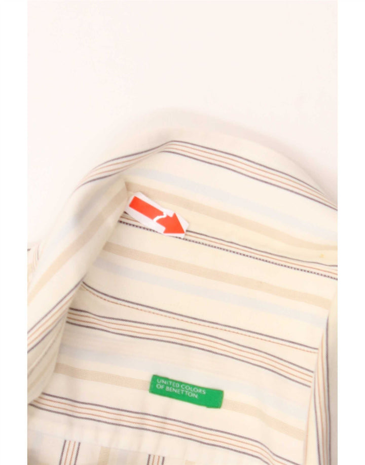 Benetton Mens Shirt Medium White Pinstripe Cotton