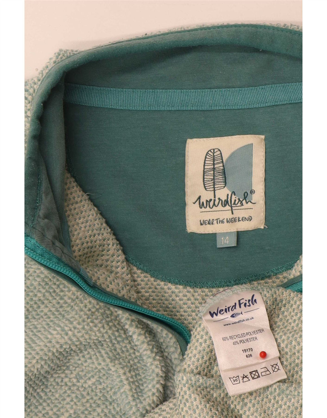 Weird Fish Womens Zip Neck Sweatshirt Jumper UK 14 Large Green Polyester