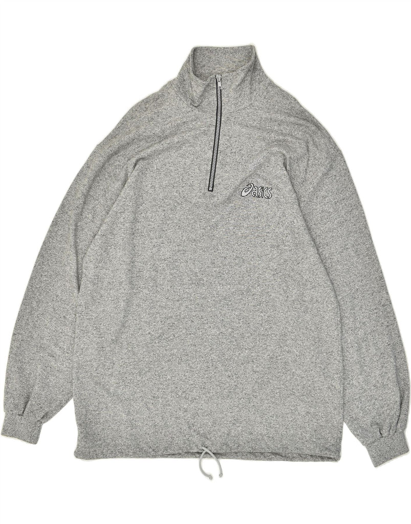 ASICS Mens Zip Neck Sweatshirt Jumper 2XL Grey Flecked Cotton | Vintage Asics | Thrift | Second-Hand Asics | Used Clothing | Messina Hembry 