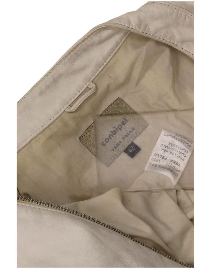Conbipel Womens Leather Biker Jacket IT 42 Medium White Leather