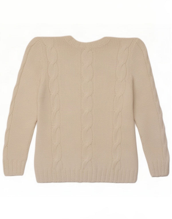 Vintage Womens V-Neck Jumper Sweater UK 8 Small White Cotton