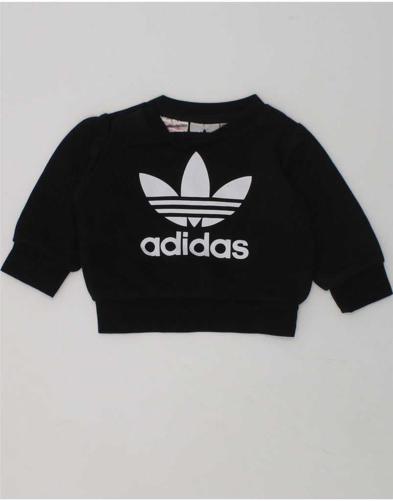 ADIDAS Baby Boys Graphic Sweatshirt Jumper 0-3 Months Black Cotton | Vintage Adidas | Thrift | Second-Hand Adidas | Used Clothing | Messina Hembry 