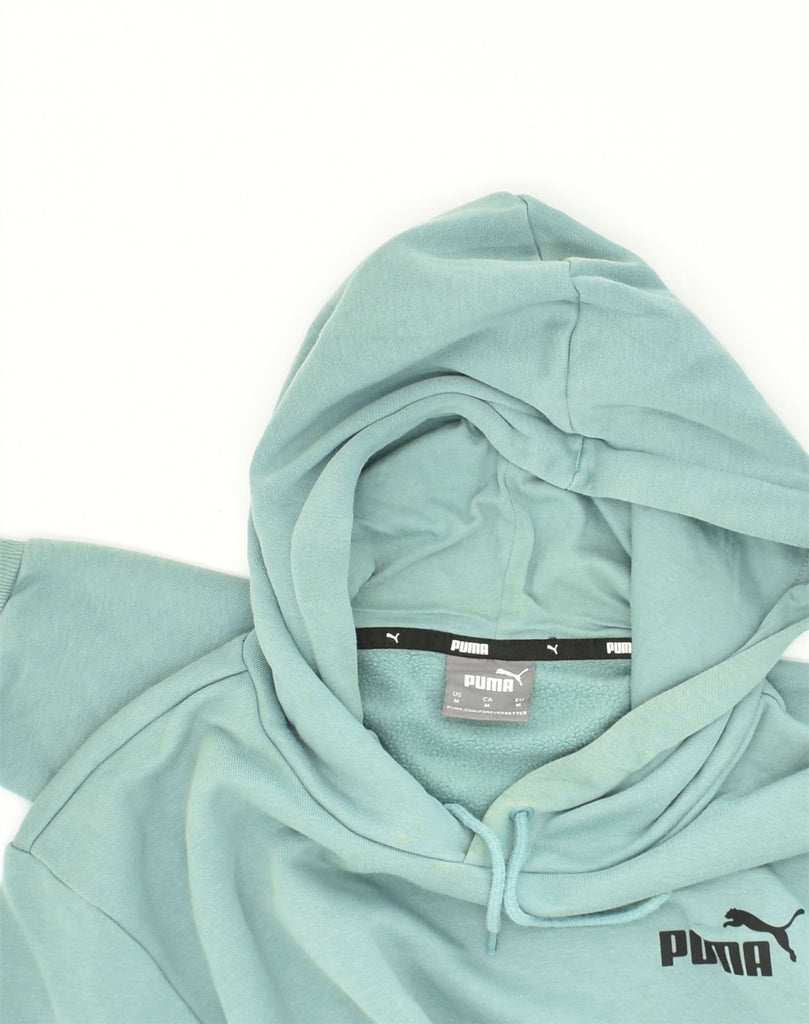 PUMA Womens Crop Hoodie Jumper UK 14 Medium Green Cotton | Vintage Puma | Thrift | Second-Hand Puma | Used Clothing | Messina Hembry 