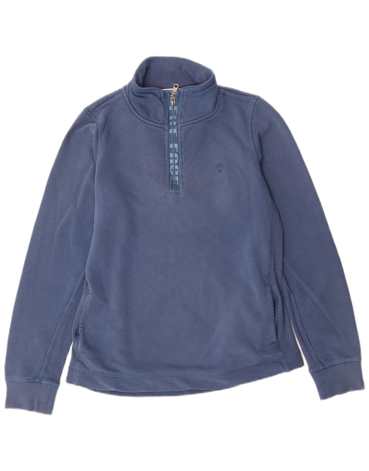 FAT FACE Womens Zip Neck Sweatshirt Jumper UK 12 Medium  Blue Cotton