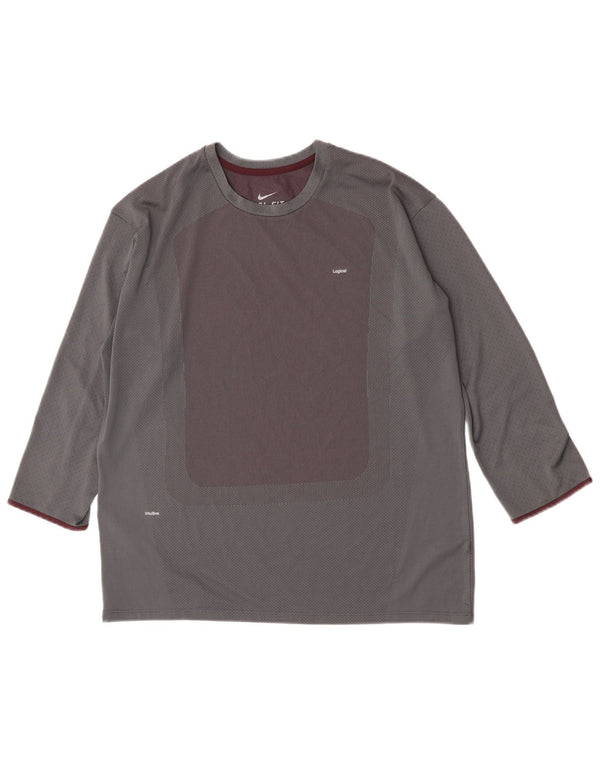 Nike Mens Top 3/4 Sleeve 2XL Grey Colourblock