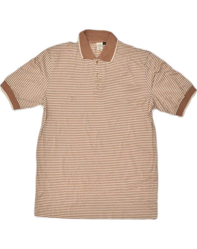 VINTAGE Mens Polo Shirt Medium Brown Striped Cotton | Vintage Vintage | Thrift | Second-Hand Vintage | Used Clothing | Messina Hembry 