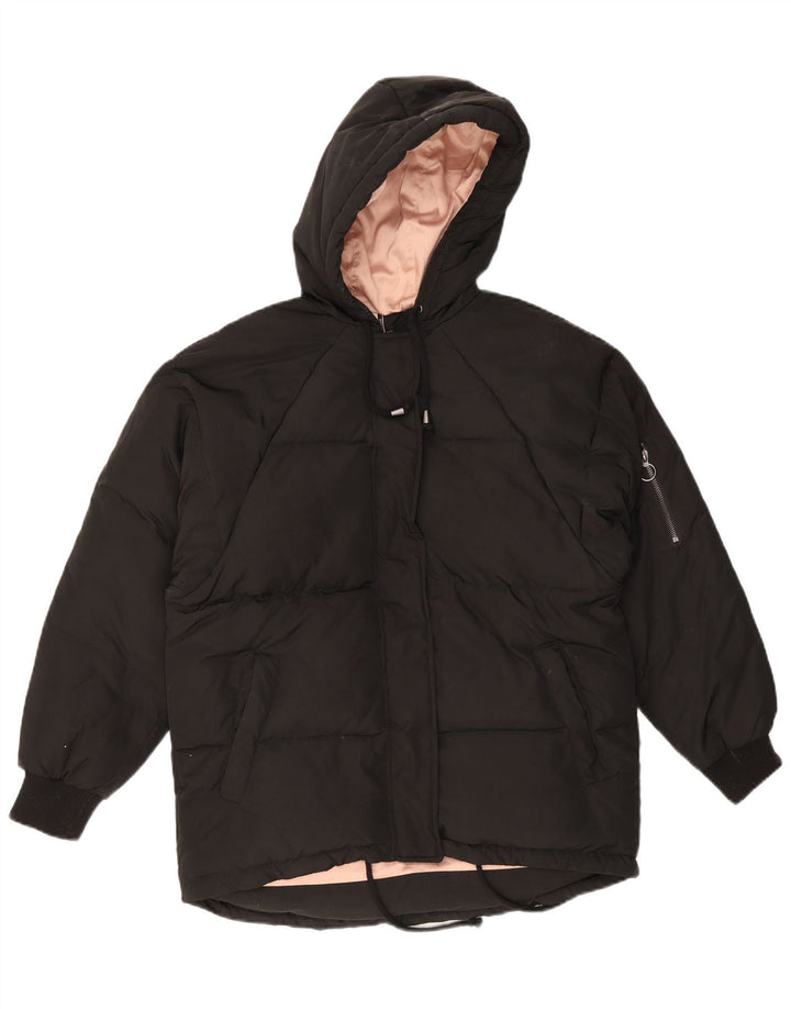 Topshop Womens Hooded Oversized Padded Jacket UK 8 Small Black Polyester