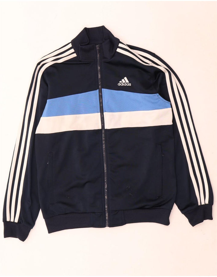 Adidas Boys Tracksuit Top Jacket 11-12 Years Navy Blue Colourblock