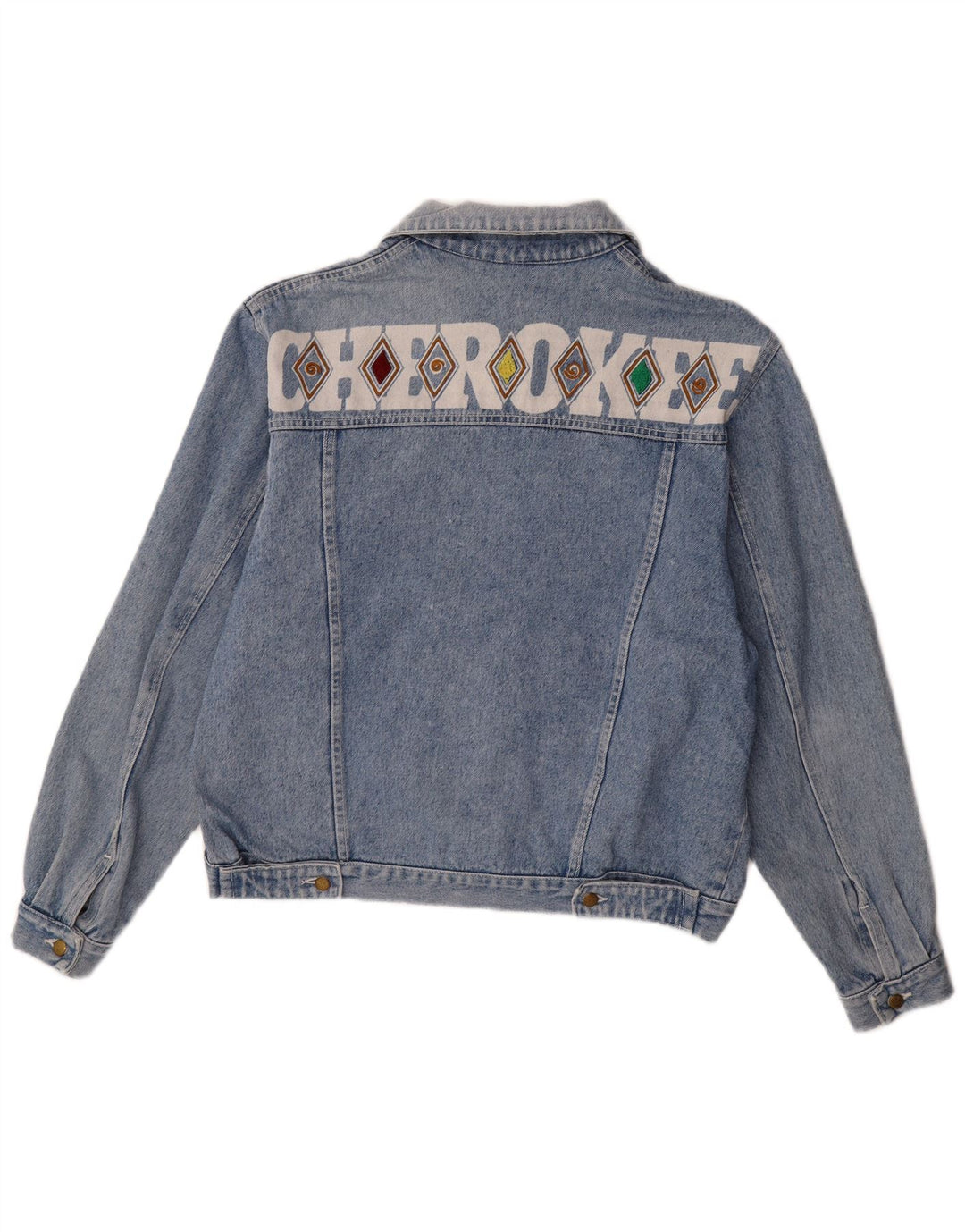 Cherokee Mens Graphic Denim Jacket UK 40 Large Blue Geometric Cotton