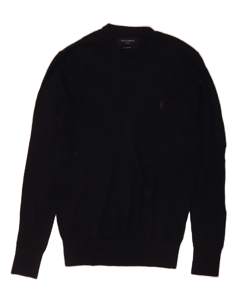 ALL SAINTS Mens Crew Neck Jumper Sweater Small Navy Blue Merino Wool Vintage All Saints and Second-Hand All Saints from Messina Hembry 