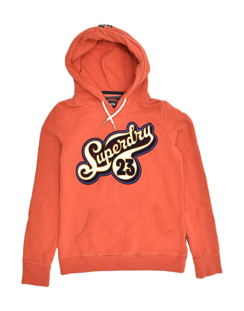 SUPERDRY Womens Graphic Hoodie Jumper UK 8 Small Orange Cotton | Vintage Superdry | Thrift | Second-Hand Superdry | Used Clothing | Messina Hembry 