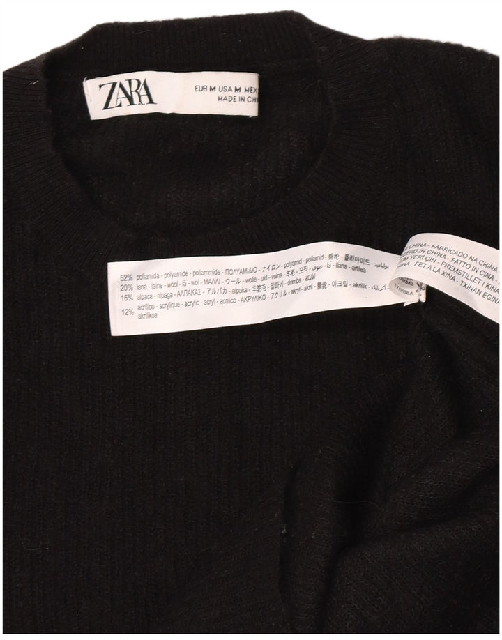Zara Womens Crew Neck Jumper Sweater UK 12 Medium Black Polyamide