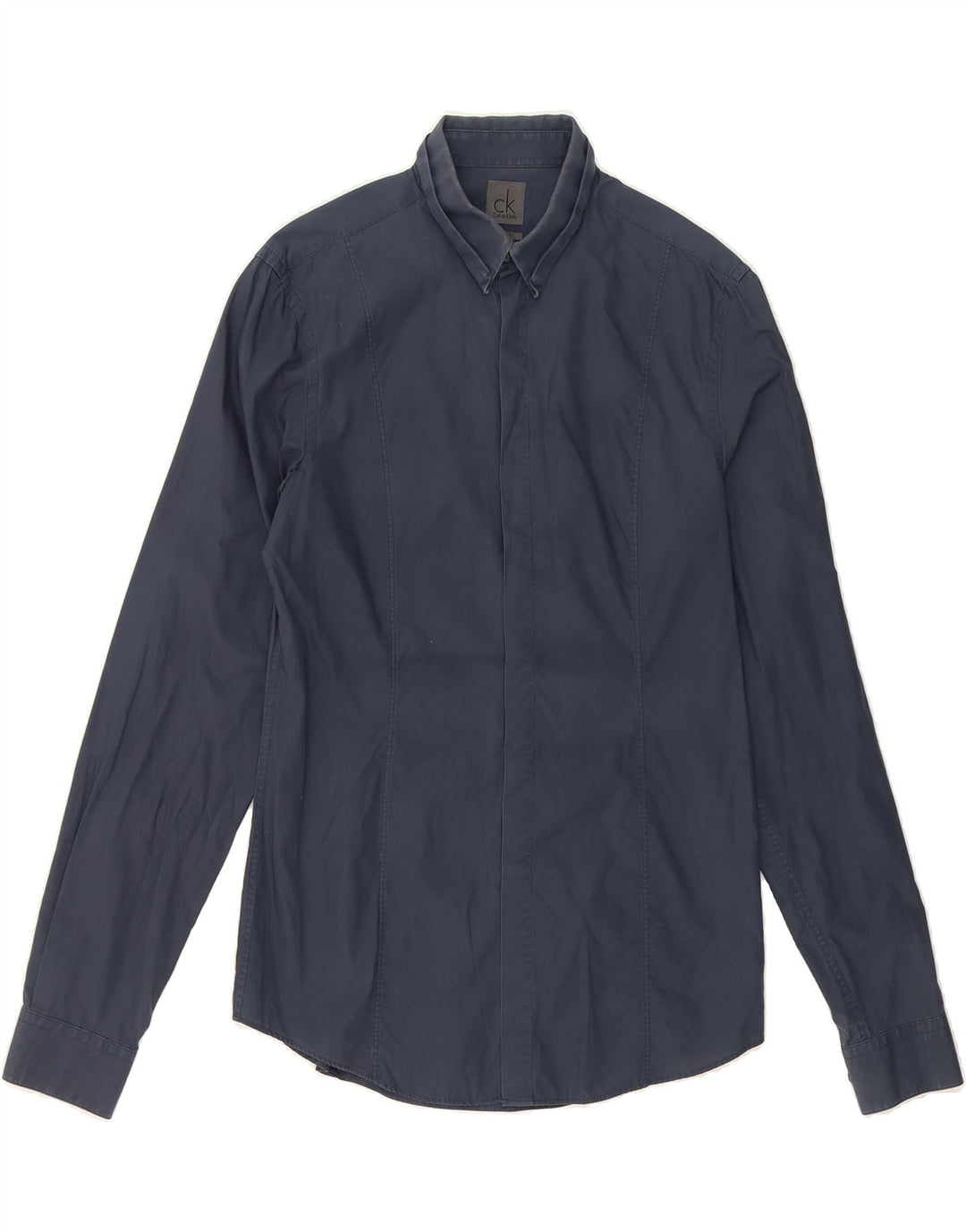 CALVIN KLEIN Mens Slim Fit Shirt Size 38 15 Medium Navy Blue Cotton Vintage Calvin Klein and Second-Hand Calvin Klein from Messina Hembry 