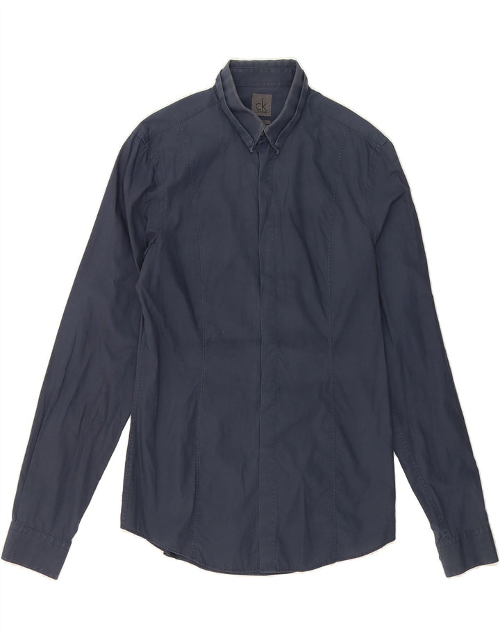 CALVIN KLEIN Mens Slim Fit Shirt Size 38 15 Medium Navy Blue Cotton Vintage Calvin Klein and Second-Hand Calvin Klein from Messina Hembry 