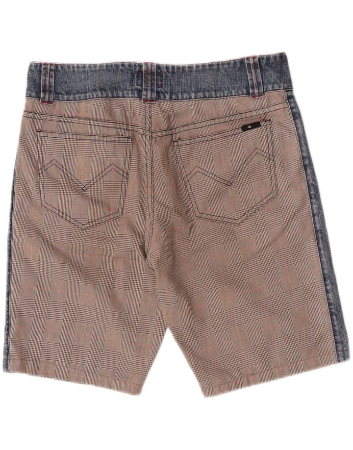 Energie Mens Casual Shorts W36 Large Brown Houndstooth Cotton