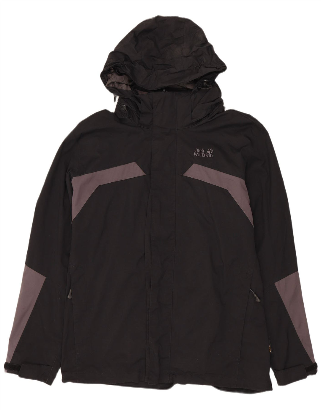 JACK WOLFSKIN Mens Hooded Rain Jacket UK 36/38 Medium Black Colourblock