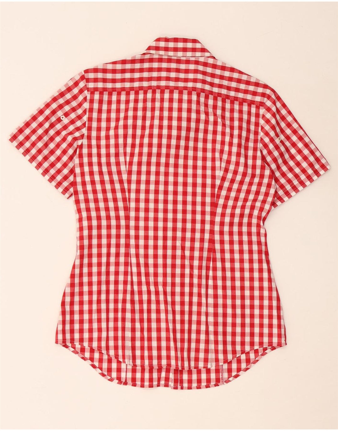 BENETTON Womens Short Sleeve Shirt UK 14 Medium Red Check