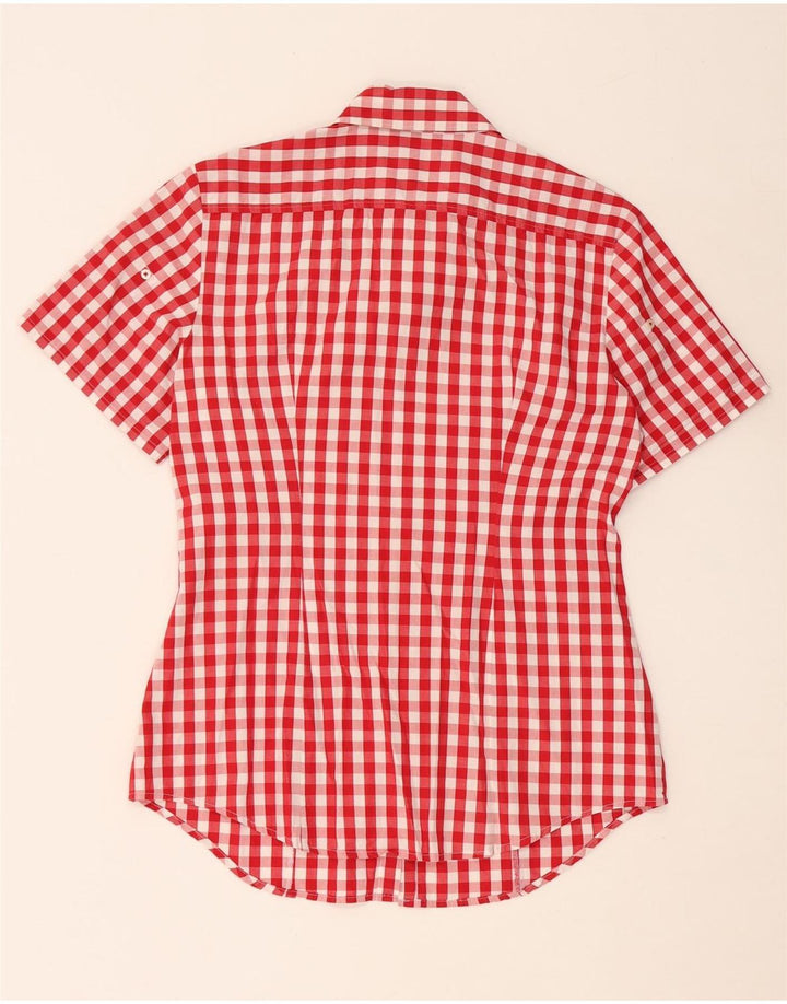 BENETTON Womens Short Sleeve Shirt UK 14 Medium Red Check