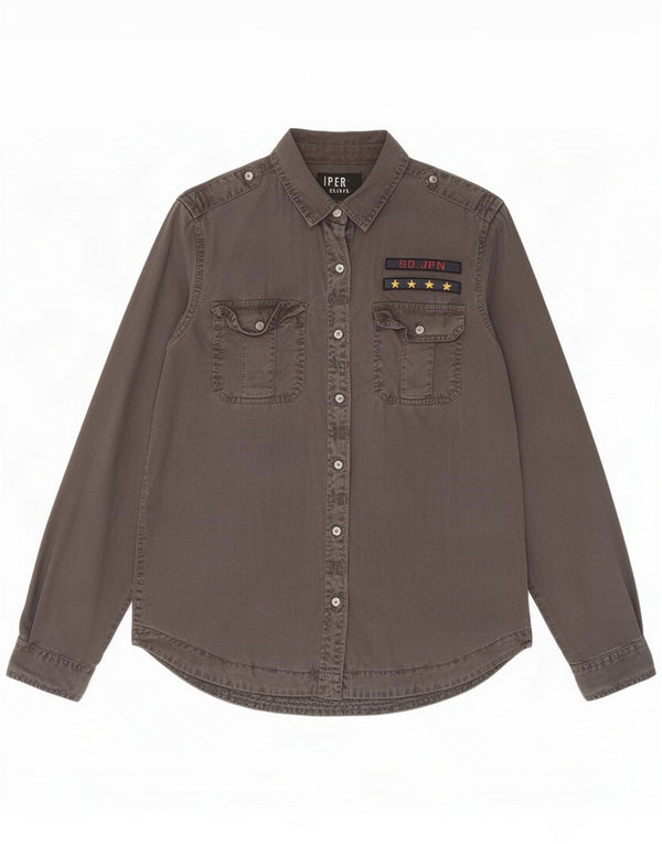 Superdry Womens Military Shirt UK 14 Medium Grey Tencel