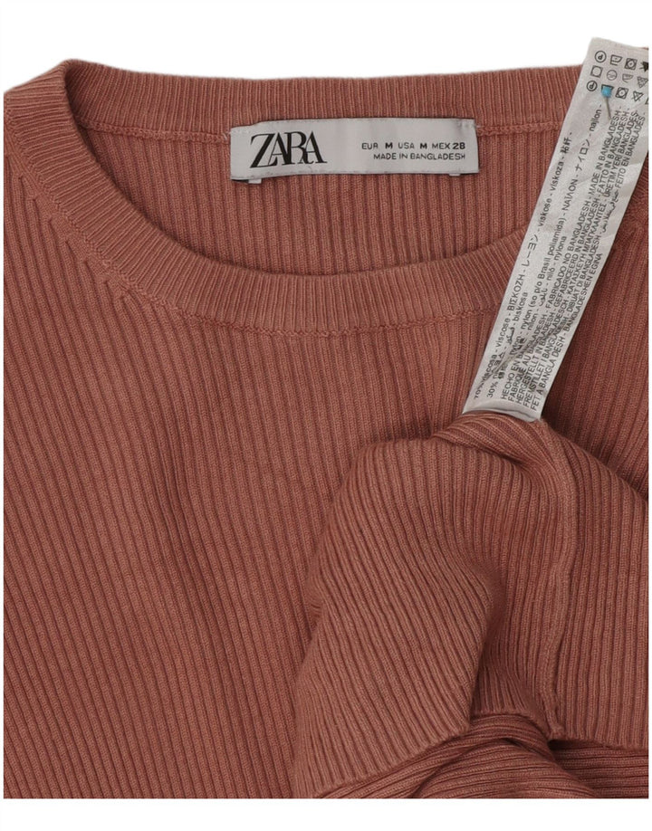 Zara Womens Top Long Sleeve UK 12 Medium Pink Viscose