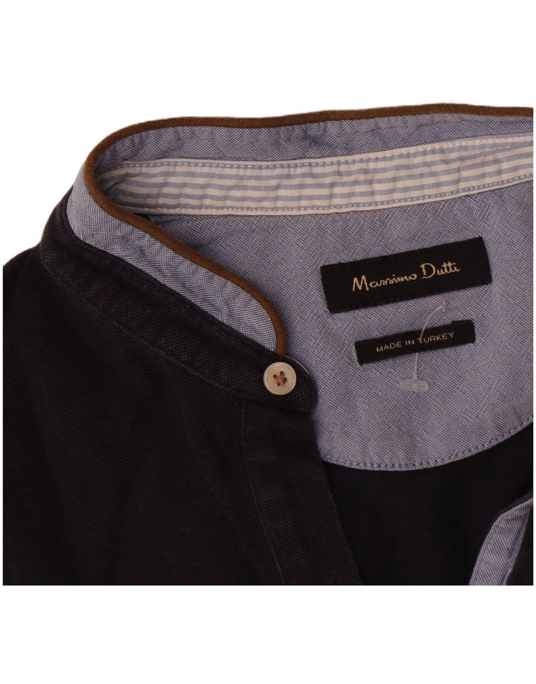 Massimo Dutti Mens Polo Shirt Medium Navy Blue Colourblock Cotton