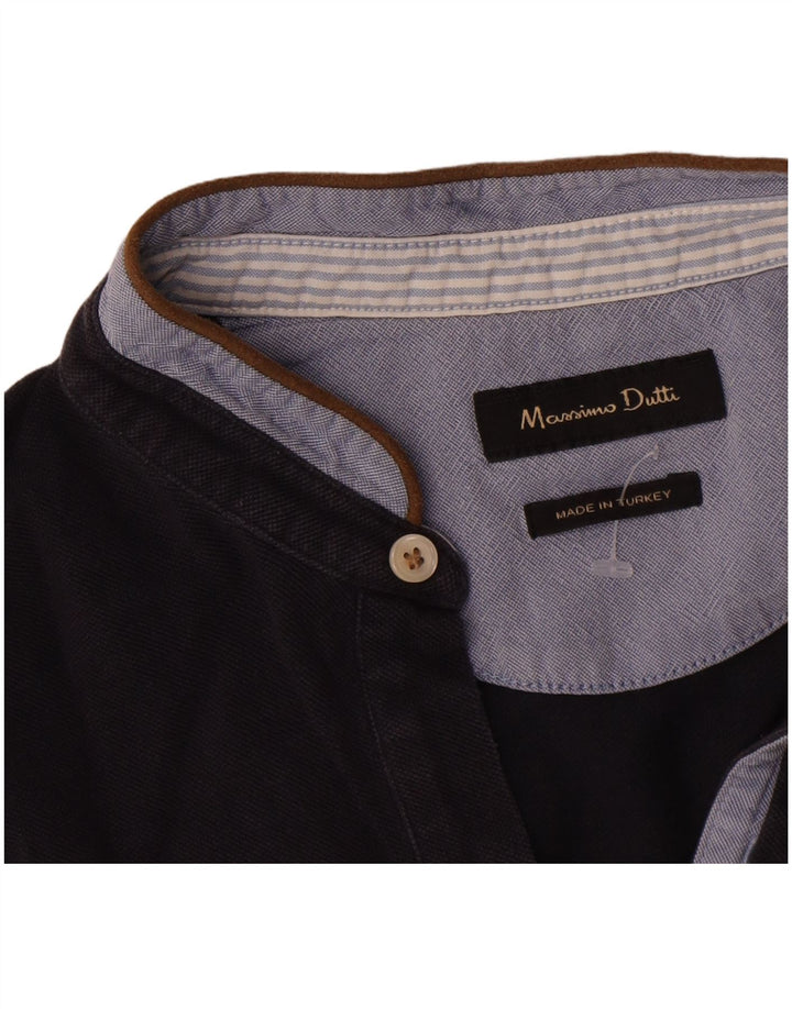 Massimo Dutti Mens Polo Shirt Medium Navy Blue Colourblock Cotton