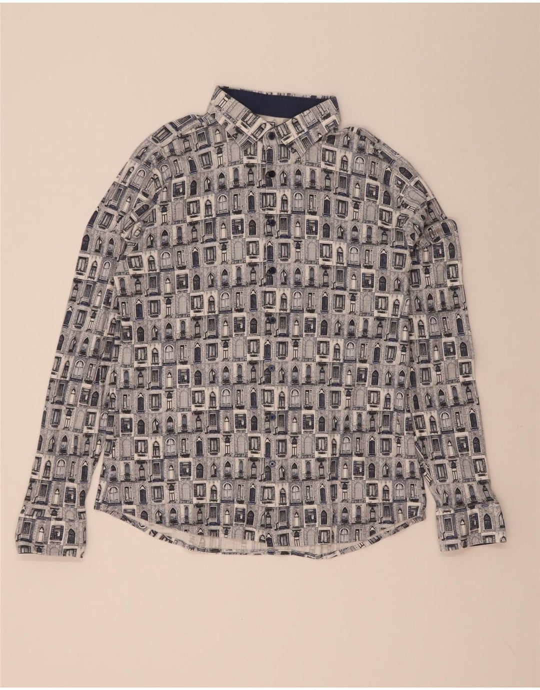 Desoto Mens Abstract Pattern Shirt Large Blue Cotton