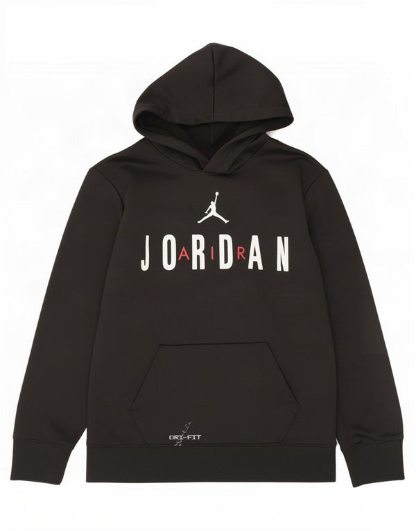 Jordan Boys Dri Fit Graphic Hoodie Jumper 12-13 Years Large Black Polyester