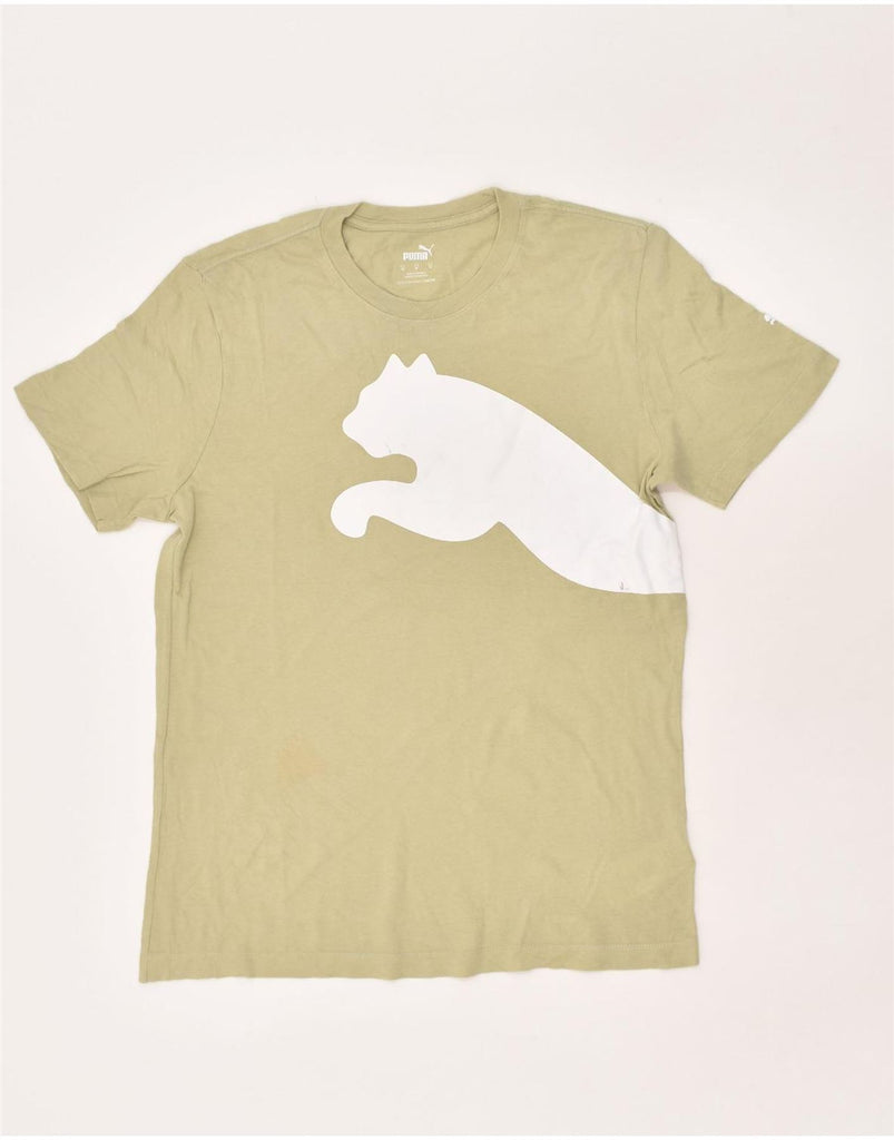 PUMA Mens Graphic T-Shirt Top Medium Beige Cotton | Vintage Puma | Thrift | Second-Hand Puma | Used Clothing | Messina Hembry 