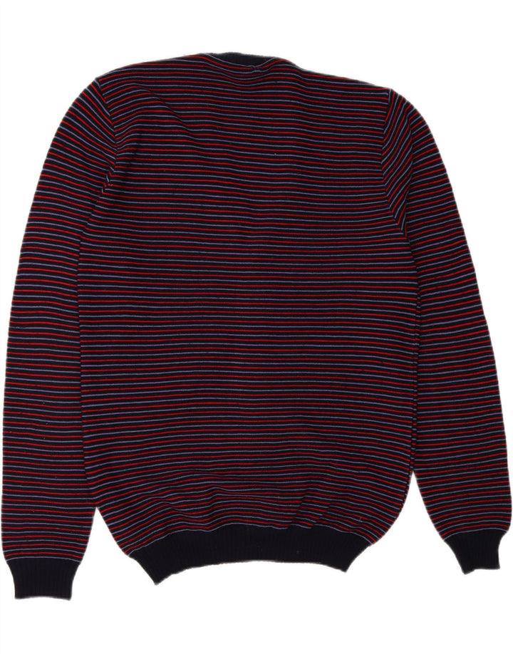VINTAGE Mens Cardigan Sweater IT 50 Medium Navy Blue Striped Polyacrylic Vintage Vintage and Second-Hand Vintage from Messina Hembry 