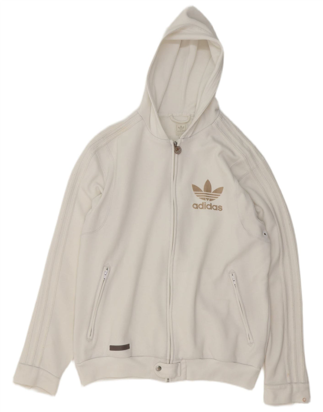 Adidas Mens Zip Hoodie Sweater XL White Polyester